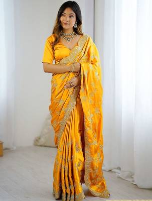 Yellow embroidered sarees blouse piece 2