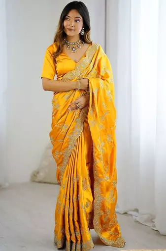 Yellow embroidered sarees blouse piece