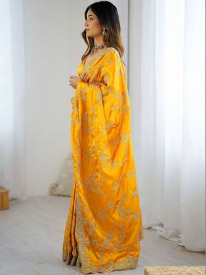 Yellow embroidered sarees blouse piece 3