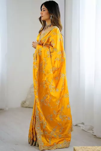 Yellow embroidered sarees blouse piece