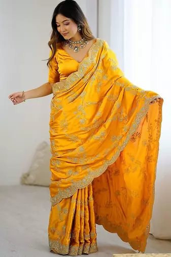 Yellow embroidered sarees blouse piece