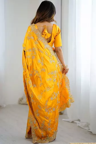 Yellow embroidered sarees blouse piece