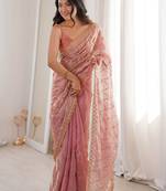 Pink embellished zari tissue saree