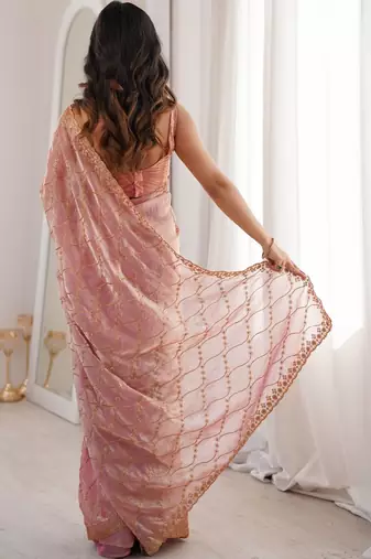 Pink embellished zari tissue saree