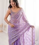 Lavender embellished zari tissue designer saree