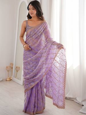 Lavender embellished zari tissue designer saree 2