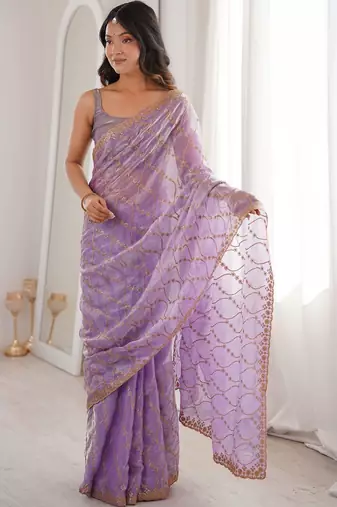 Lavender embellished zari tissue designer saree