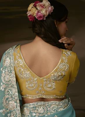 Sky blue zari organza with gotta patti  aari work designer saree 5
