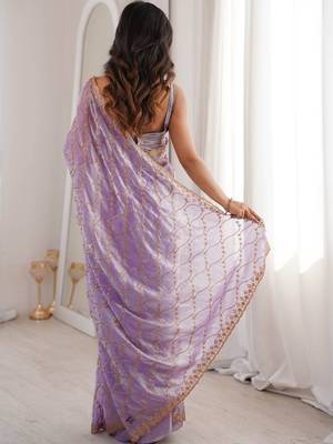 Lavender embellished zari tissue designer saree 3
