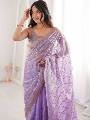 Lavender embellished zari tissue designer saree 4