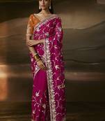 Rani pink zari organza with gotta patti  aari work designer saree