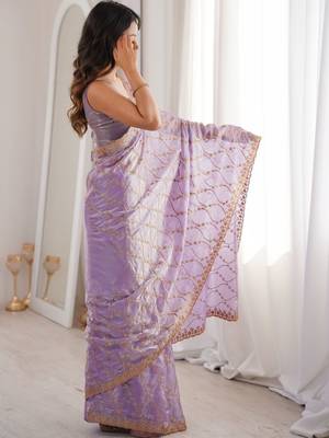 Lavender embellished zari tissue designer saree 5