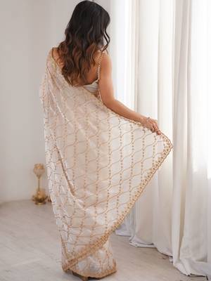 Cream embellished zari tissue designer saree 3