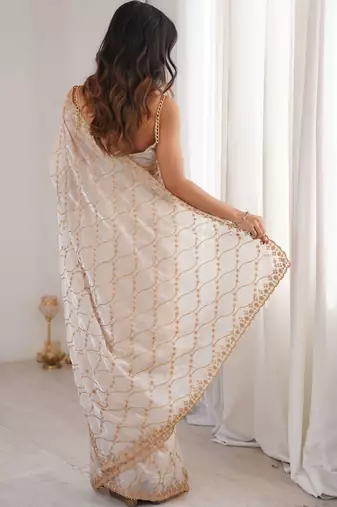 Cream embellished zari tissue designer saree