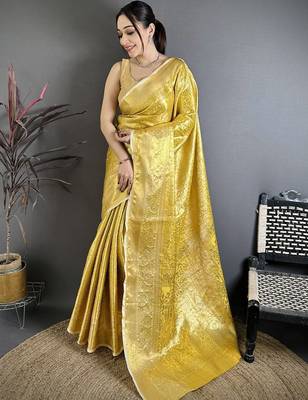 Gold woven design zari silk blend kanjeevaram saree 1
