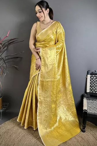 Gold woven design zari silk blend kanjeevaram saree