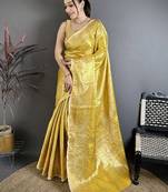 Gold woven design zari silk blend kanjeevaram saree
