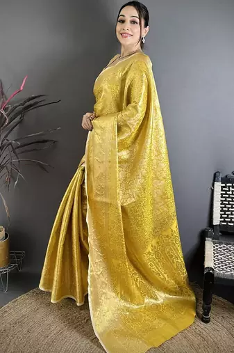 Gold woven design zari silk blend kanjeevaram saree