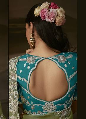 Sage green zari organza with gotta patti  aari work designer saree 5