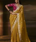 Mustard zari organza with gotta patti  aari work designer saree
