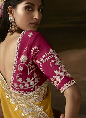 Mustard zari organza with gotta patti  aari work designer saree 3