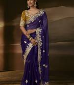 Navy blue zari organza with gotta patti  aari work designer saree