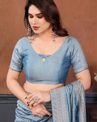 Blue sequence embroidered saree with matching blouse piece 5