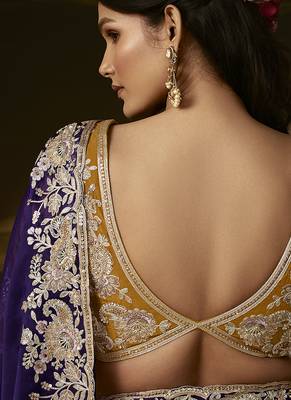 Navy blue zari organza with gotta patti  aari work designer saree 3