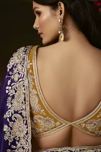 Navy blue zari organza with gotta patti  aari work designer saree