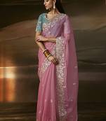 Baby pink zari organza with gotta patti  aari work designer saree
