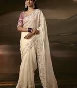 Off white zari organza with gotta patti  aari work designer saree