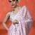 White embellished striped printed digital printed satin saree with blouse piece