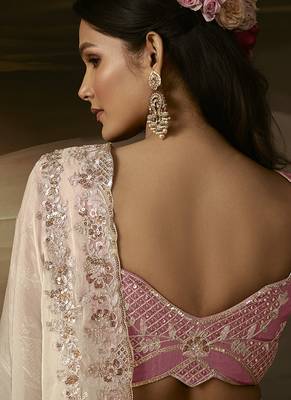 Off white zari organza with gotta patti  aari work designer saree 3
