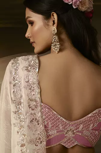 Off white zari organza with gotta patti  aari work designer saree