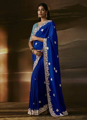 Blue zari organza with gotta patti  aari work designer saree 1