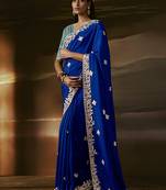 Blue zari organza with gotta patti  aari work designer saree