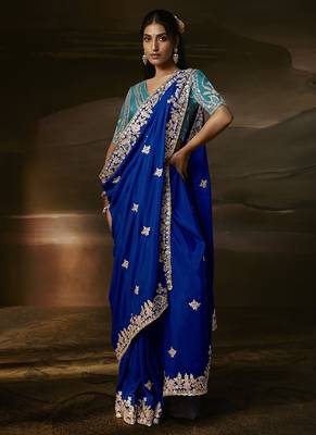 Blue zari organza with gotta patti  aari work designer saree 2