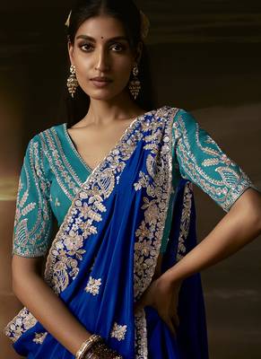 Blue zari organza with gotta patti  aari work designer saree 3