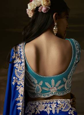 Blue zari organza with gotta patti  aari work designer saree 4