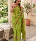 Green shibori printed  cotton saree with blouse piece