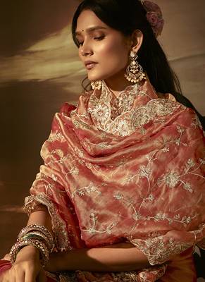 Light orange zari organza with gotta patti  aari work designer saree 3