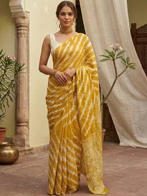 Yellow printed sarees blouse piece 1