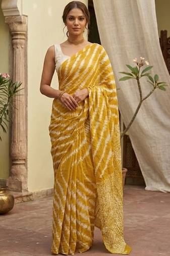 Yellow printed sarees blouse piece