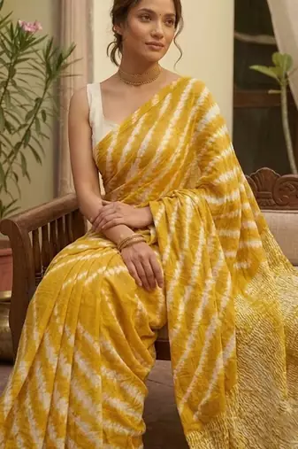 Yellow printed sarees blouse piece