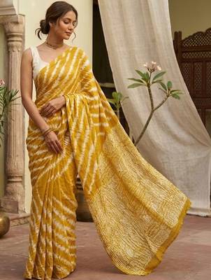 Yellow printed sarees blouse piece 3