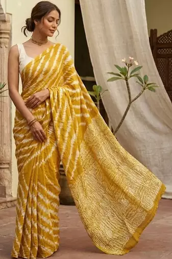 Yellow printed sarees blouse piece