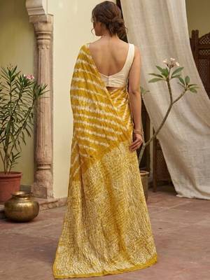 Yellow printed sarees blouse piece 4