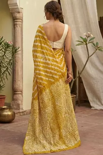 Yellow printed sarees blouse piece