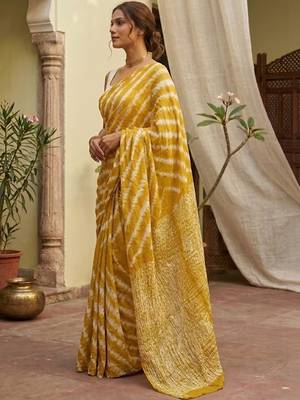 Yellow printed sarees blouse piece 5