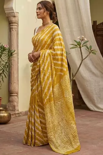 Yellow printed sarees blouse piece